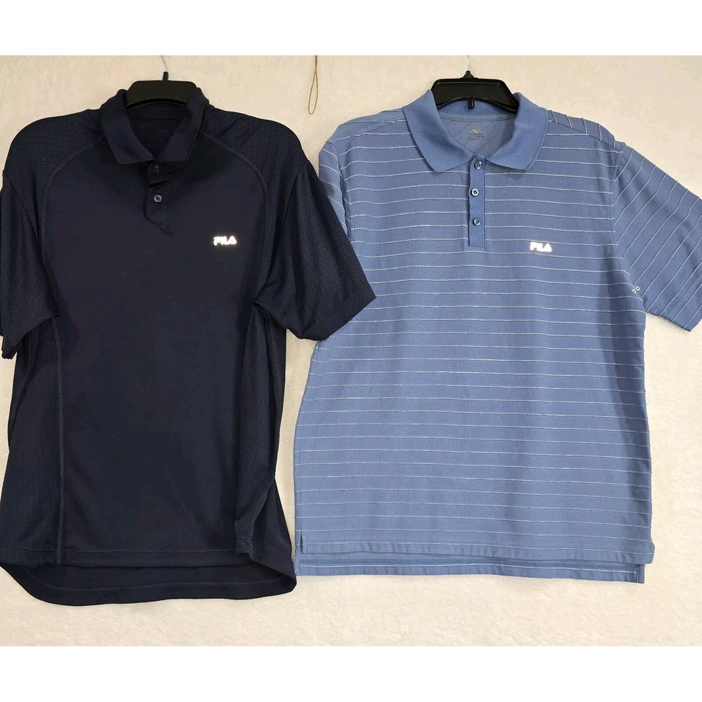 Fila Pair Of Mens Sport Golf Polo Collared Navy Blue And Baby Blue Striped Large
